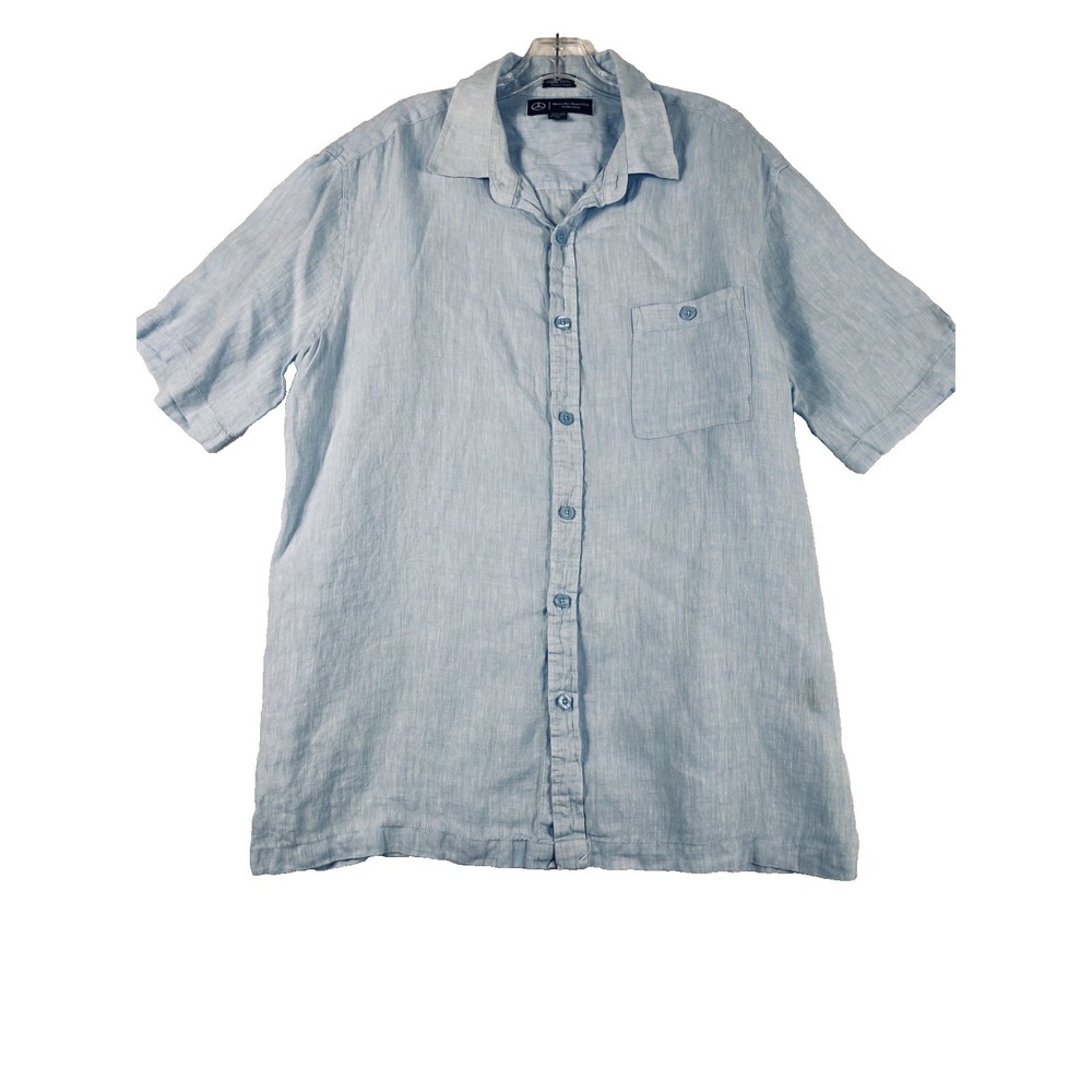Mercedes Benz Collection 100% Linen Shirt Men Sz XL Light Blue Short Sleeve